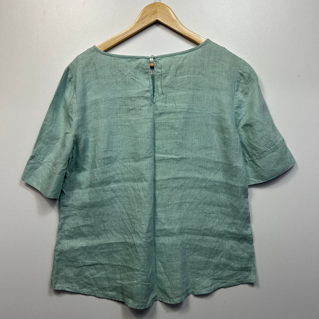 Jacqui E Green Linen Top - Size 14