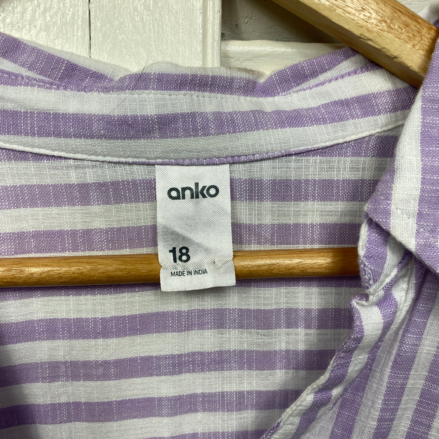 Anko Top Size 18 Purple White Stiped 100% Cotton Roll Tab Sleeve