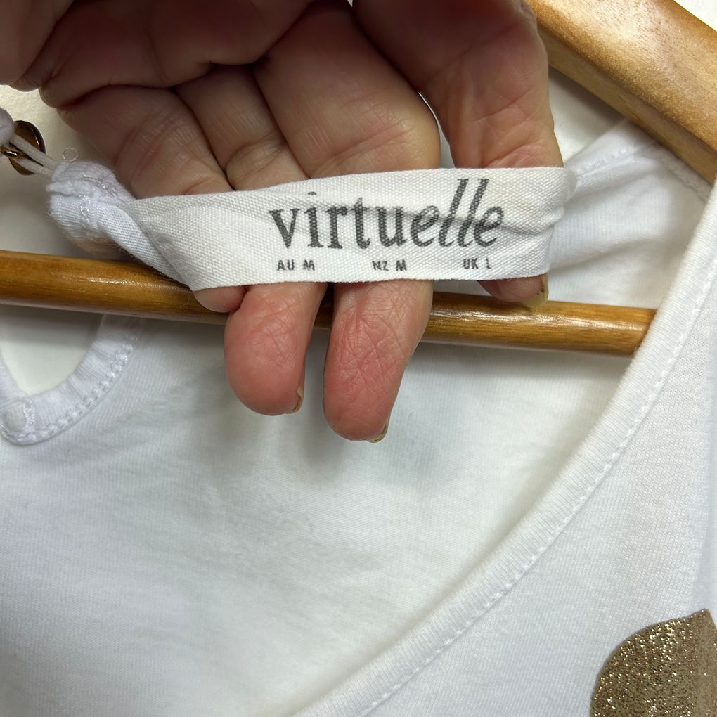Virtuelle White Gold Spot Cotton Top - Size 18/M
