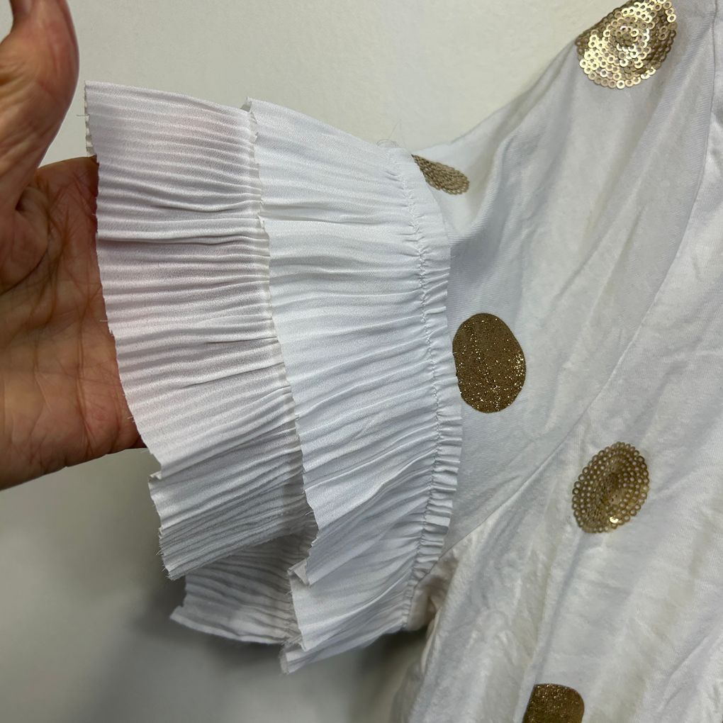 Virtuelle White Gold Spot Cotton Top - Size 18/M