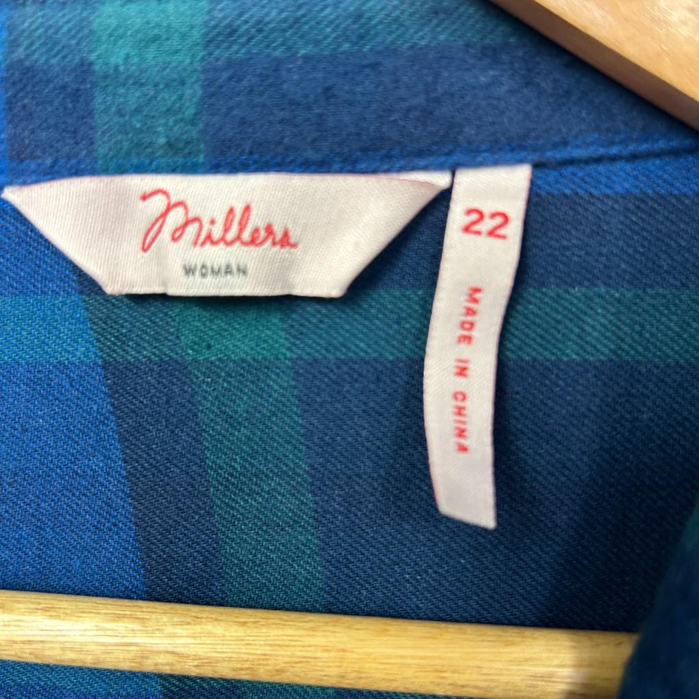 Millers Blue Cotton Flannel Shirt - Size 22
