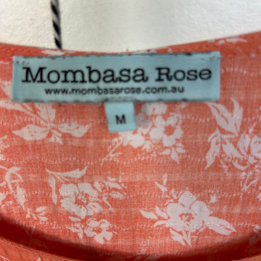 Mombasa Rose Coral Floral Cotton Dress - Size 12/M