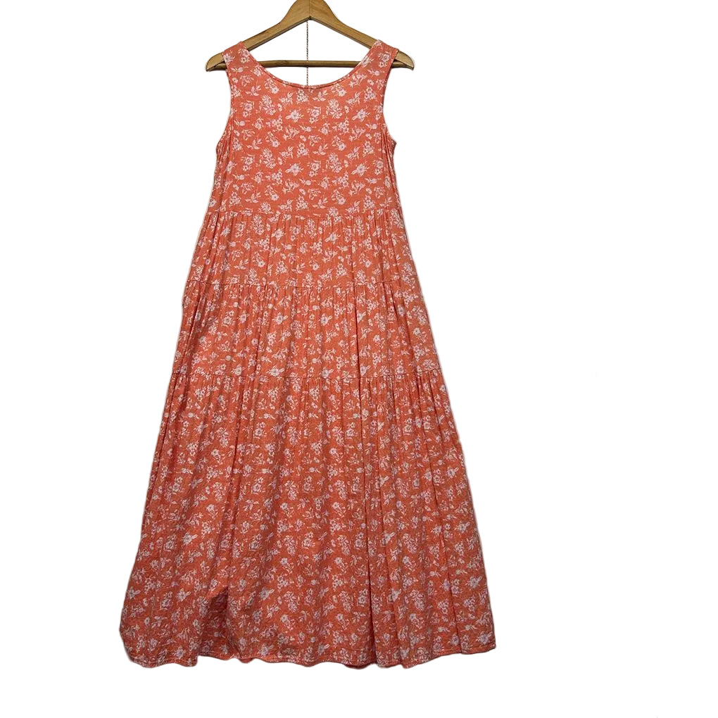 Mombasa Rose Coral Floral Cotton Dress - Size 12/M