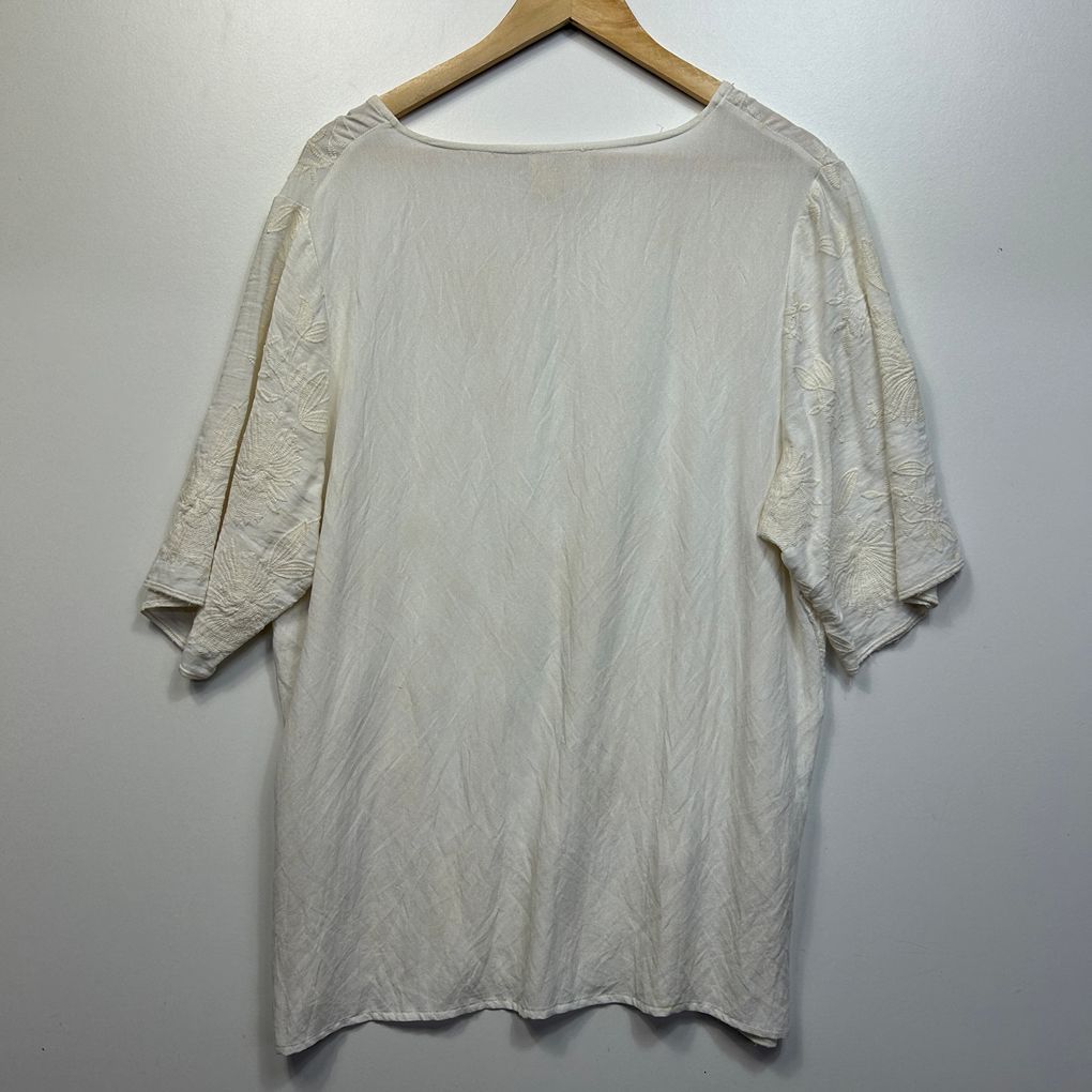 Isabella The Label Cream Embroidered Cotton Top - Size L