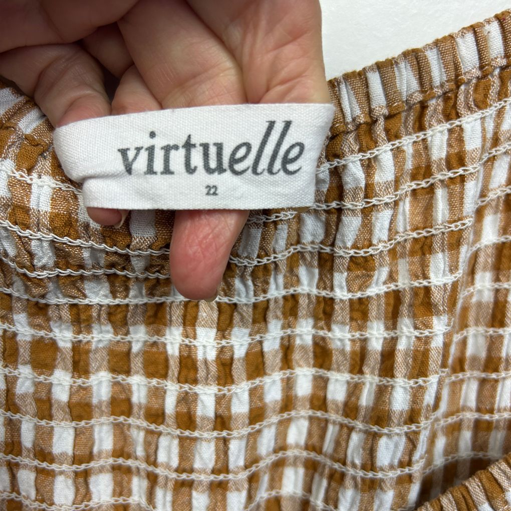 Virtuelle Tan Gingham Check Cotton Dress - Size 22
