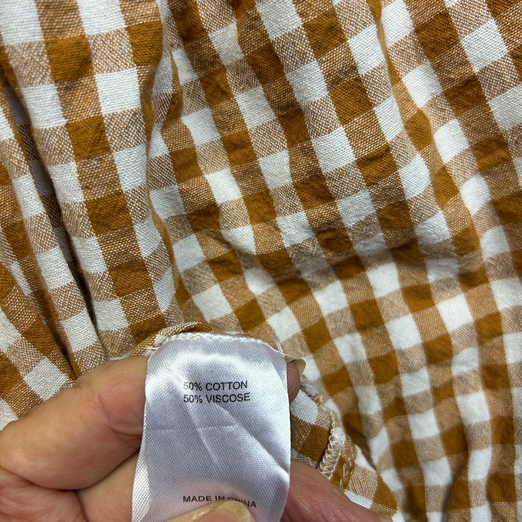 Virtuelle Tan Gingham Check Cotton Dress - Size 22