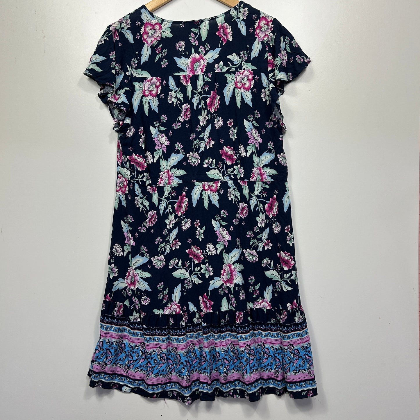 M&L Fashion Navy Multicoloured Floral Short Sleeve Dress - Size 18