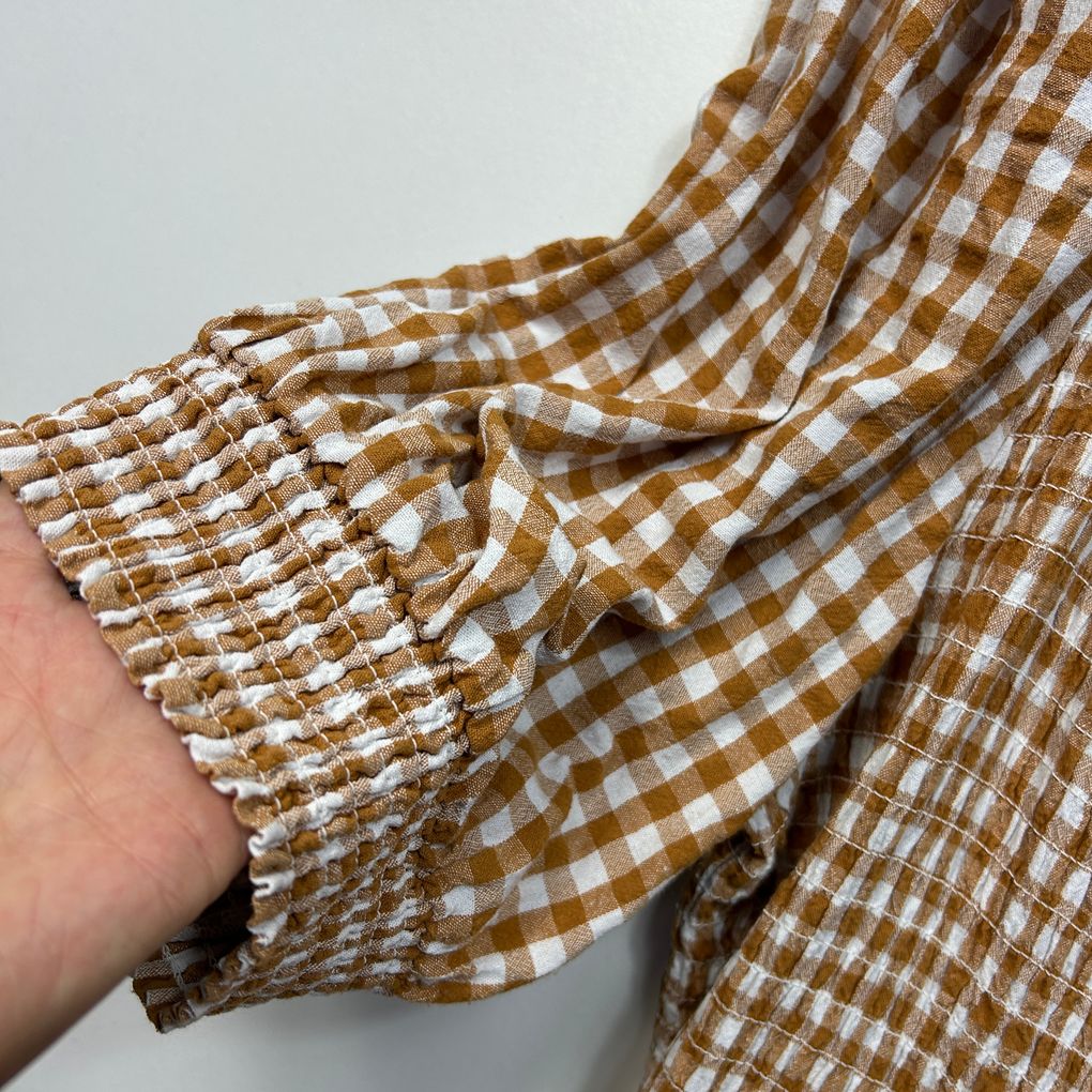 Virtuelle Tan Gingham Check Cotton Dress - Size 22