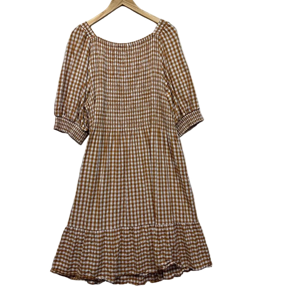 Virtuelle Tan Gingham Check Cotton Dress - Size 22