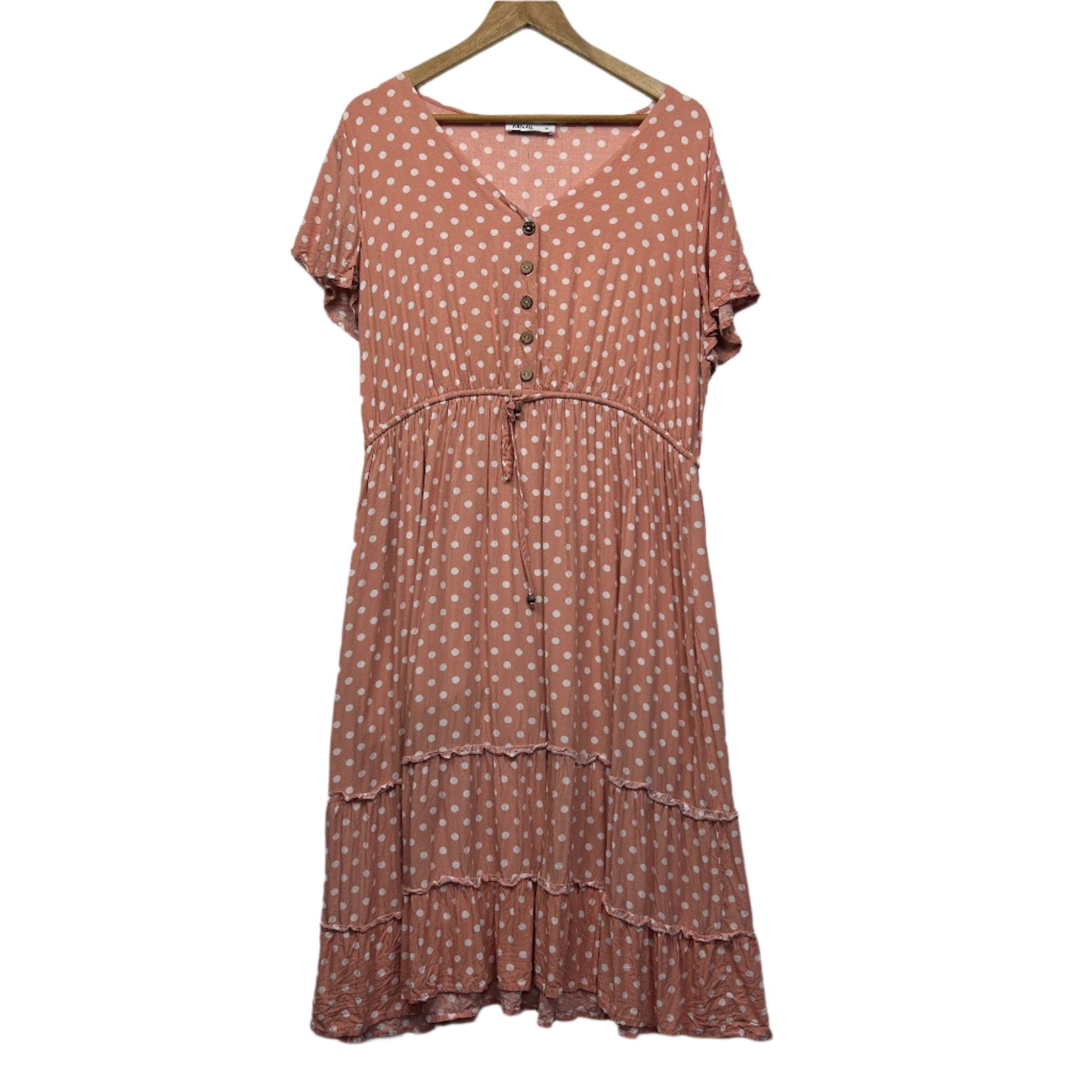 You & All Maxi Size 18 Peach Polka Dots Short Sleeve Rayon