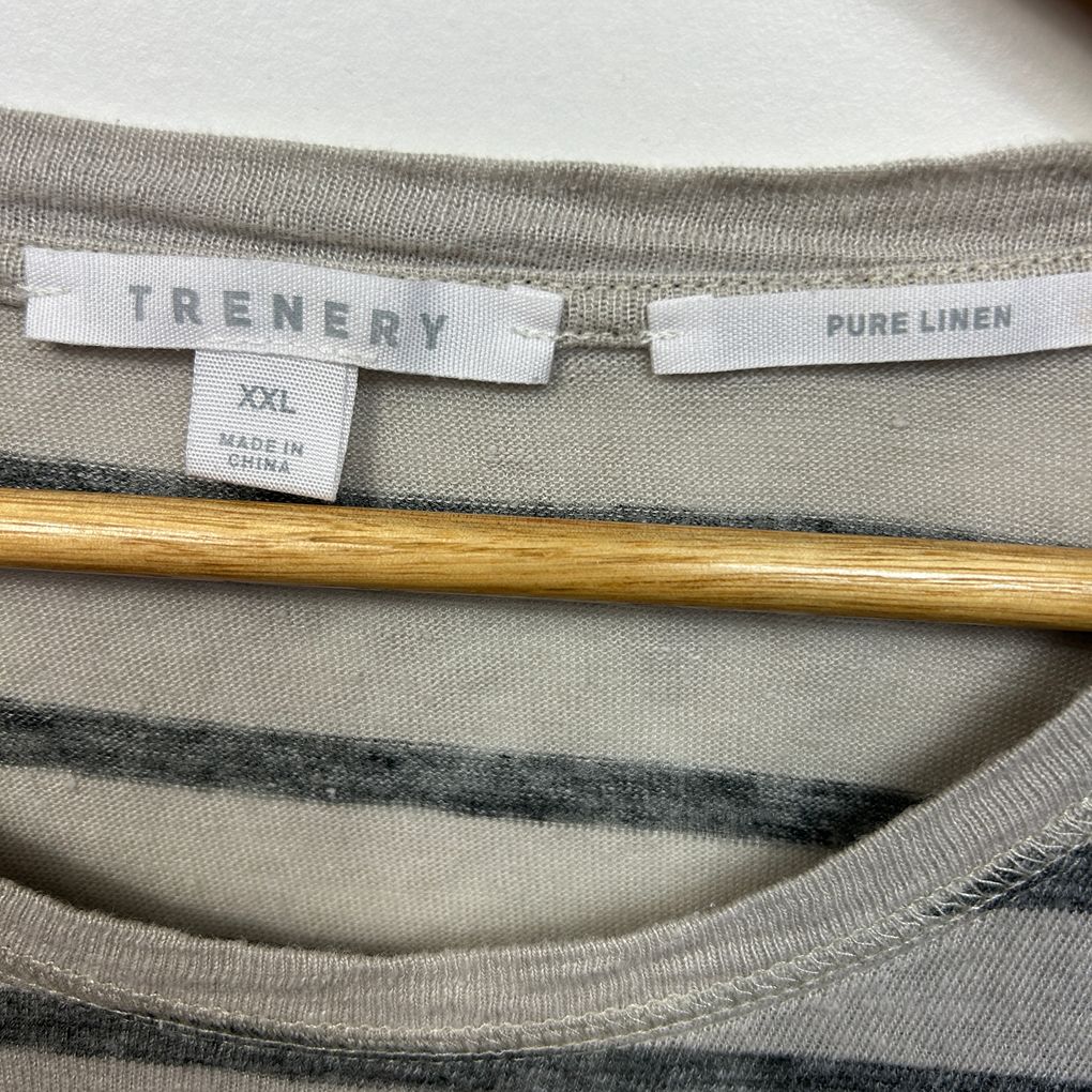 Trenery Grey Striped Linen Top - Size XXL