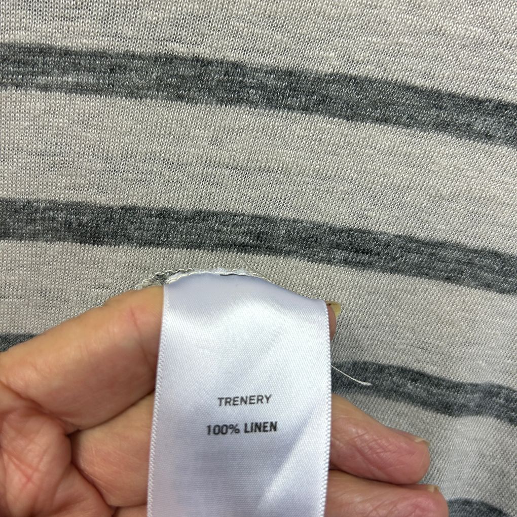Trenery Grey Striped Linen Top - Size XXL