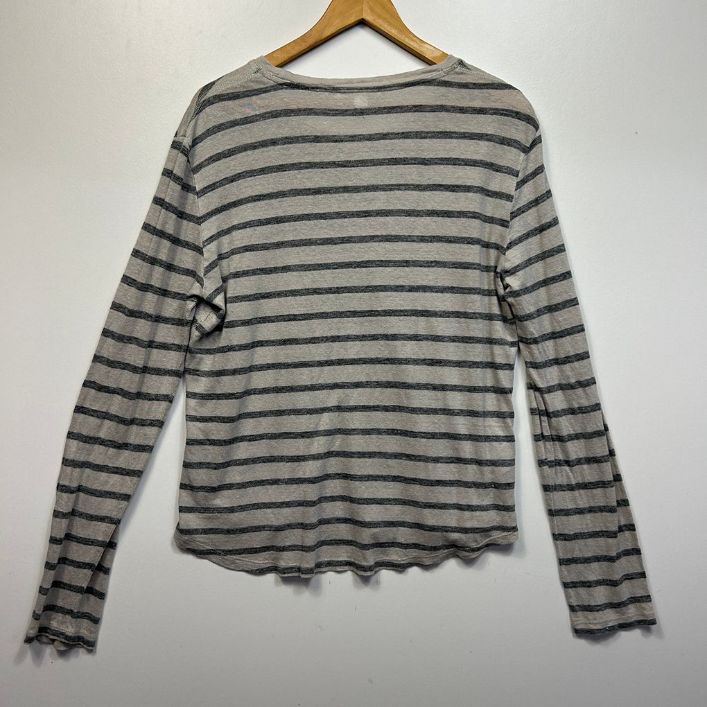 Trenery Grey Striped Linen Top - Size XXL