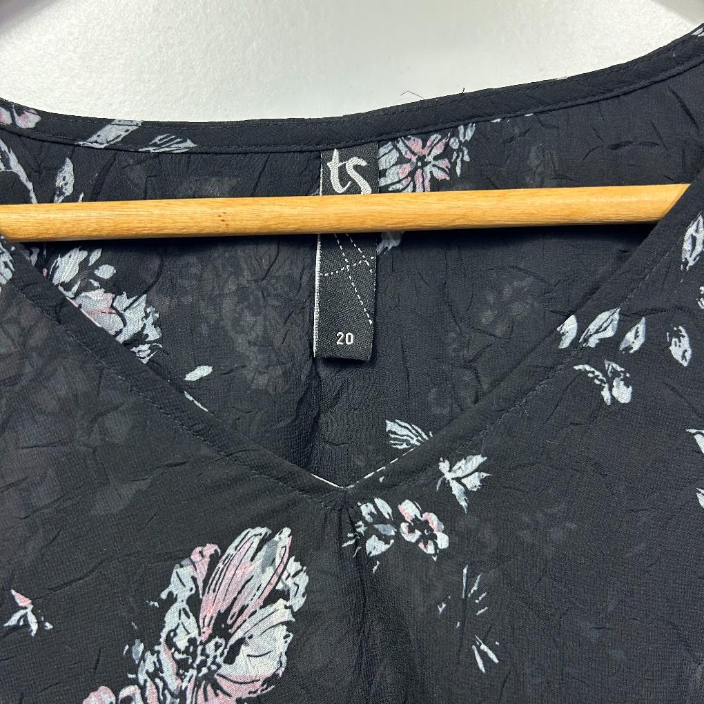 Taking Shape Black Floral Sheer Top - Size 20