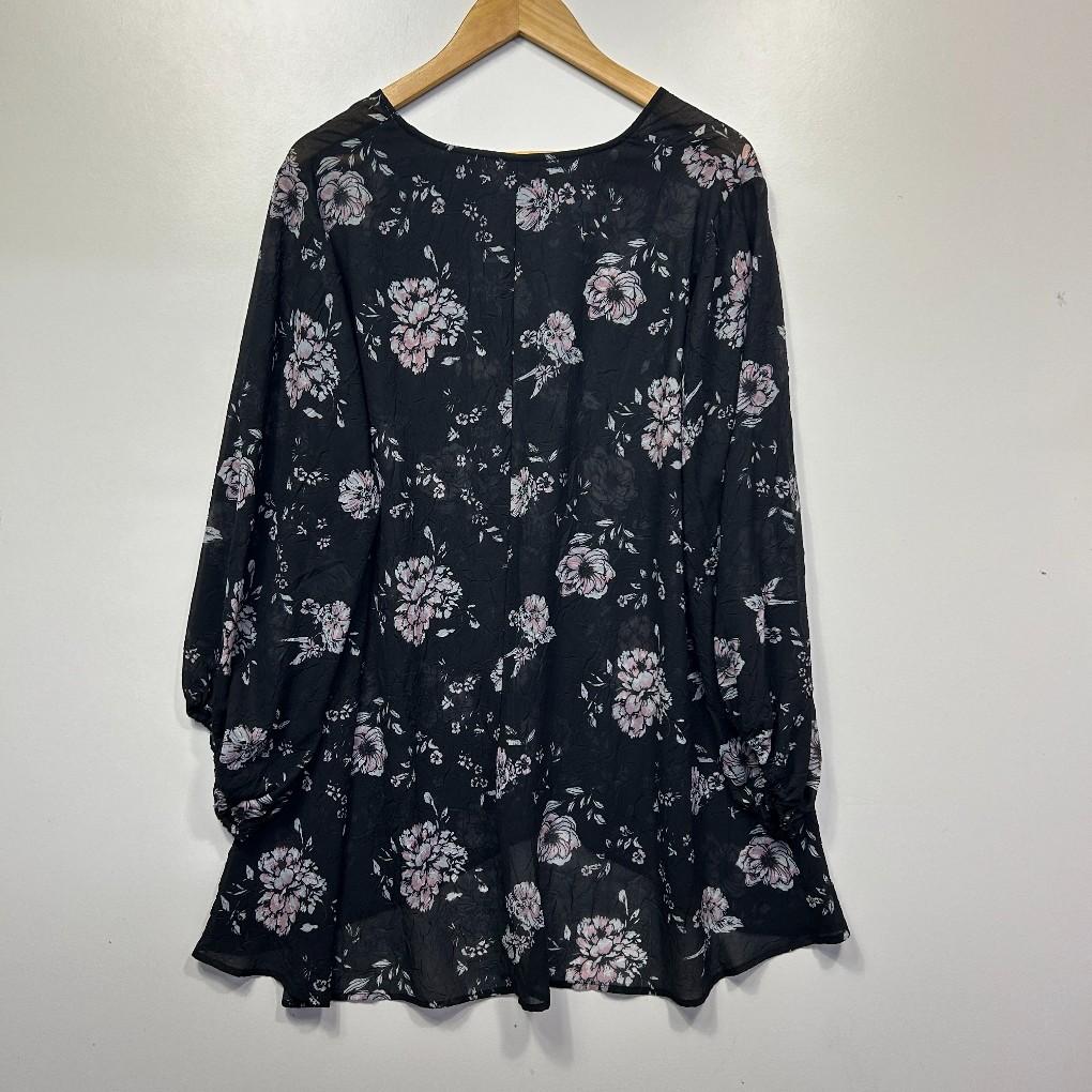 Taking Shape Black Floral Sheer Top - Size 20