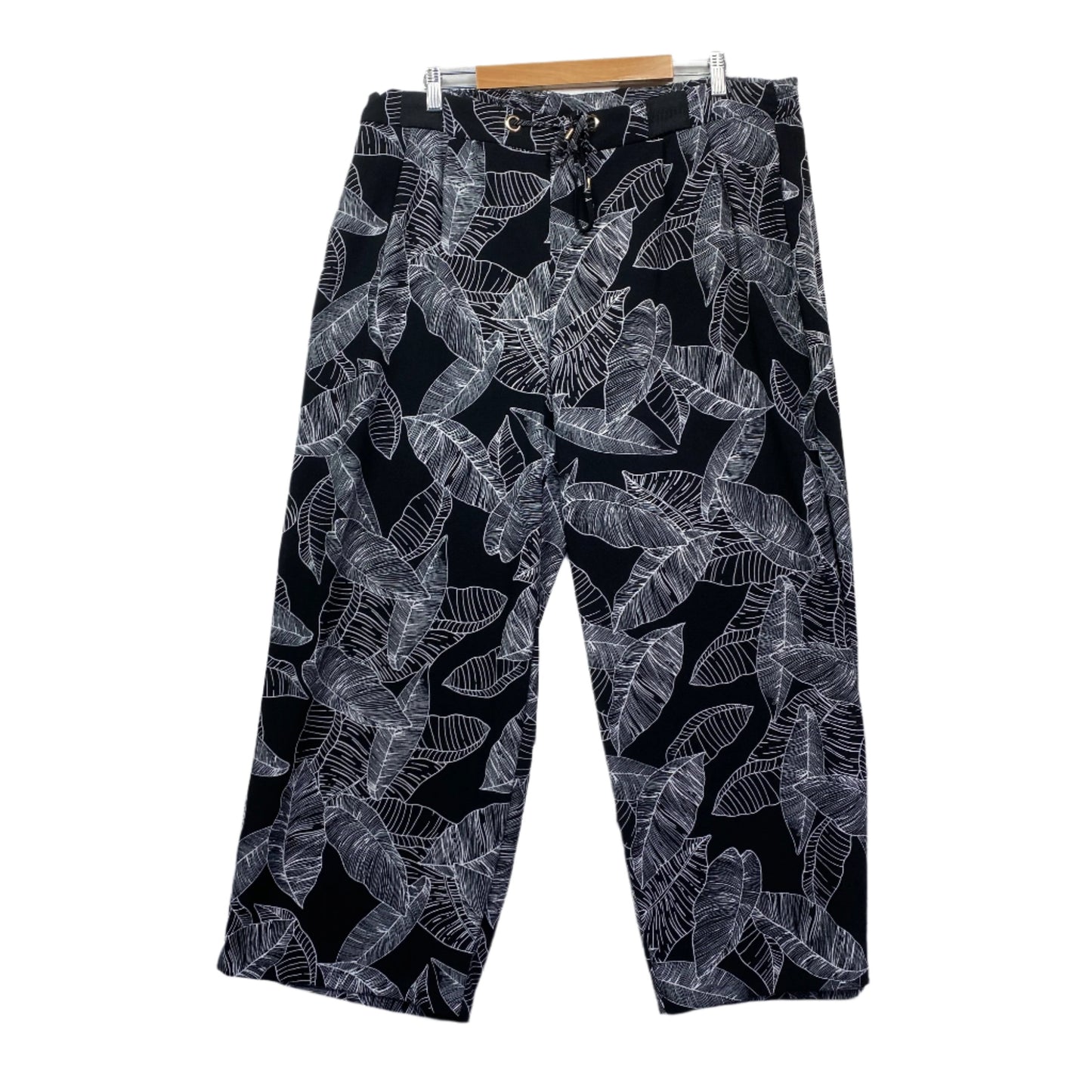 Rockmans Pants Size 16 Black White Floral Leaf Pockets