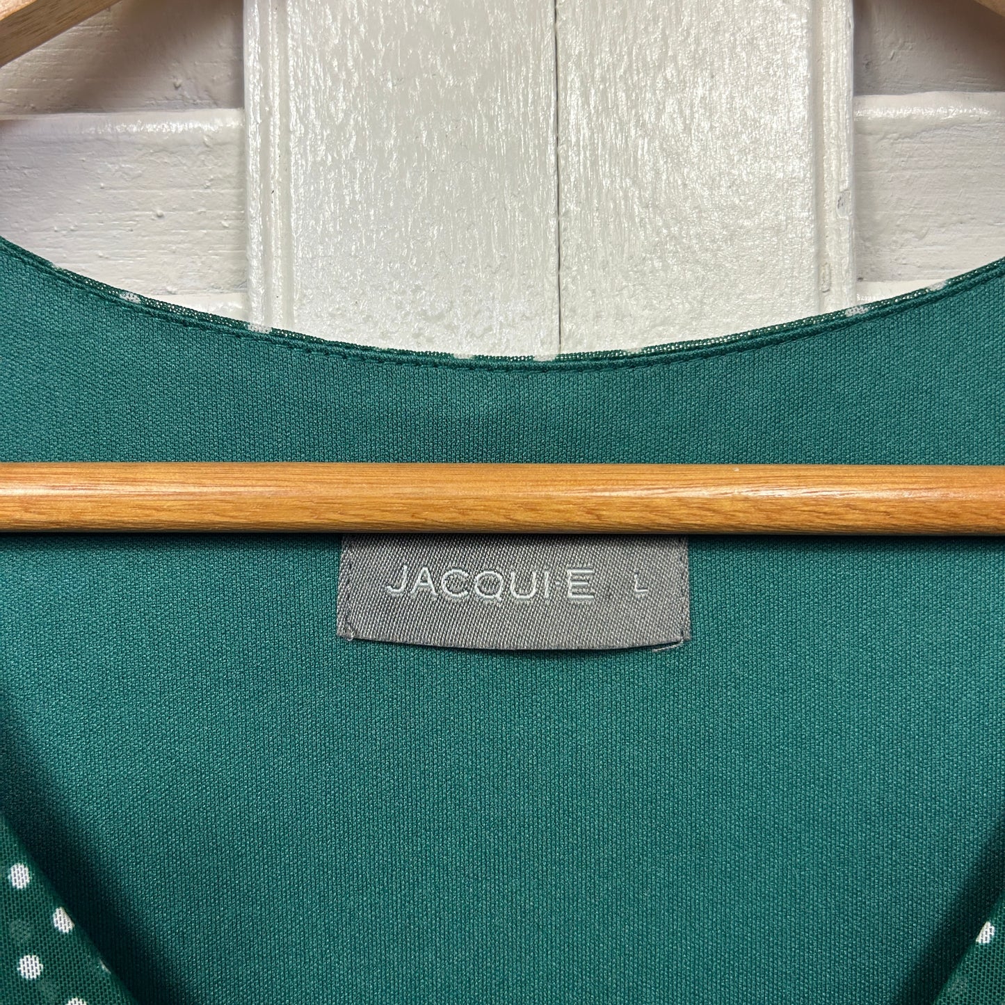 Jacqui E Dress Size Large Green White Short Sleeve Polka Dots