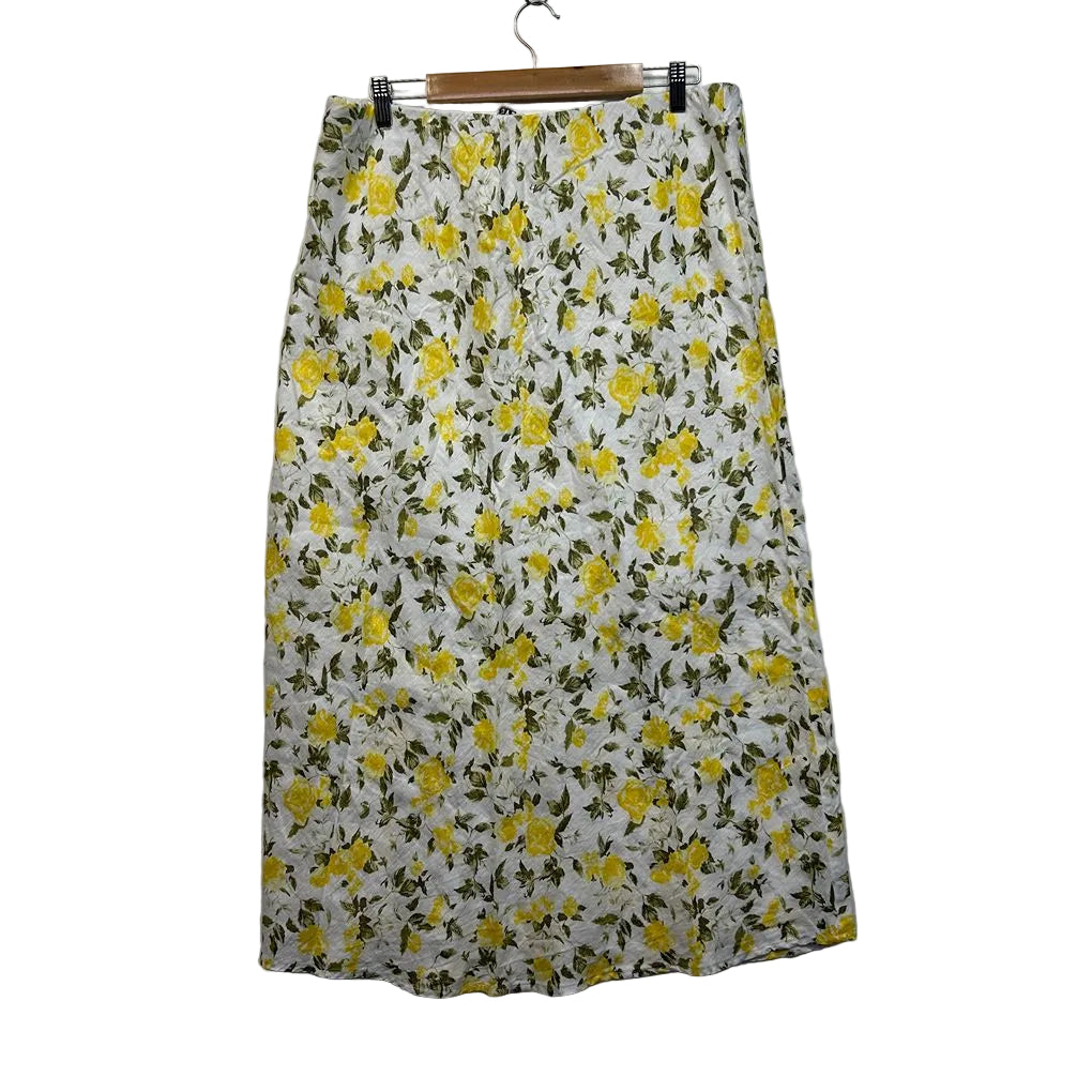 SASS White Lemon Floral Linen Skirt - Size 18