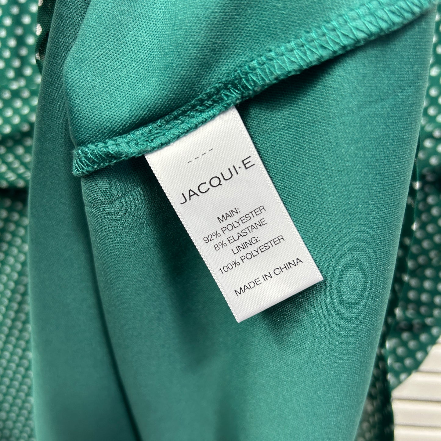 Jacqui E Dress Size Large Green White Short Sleeve Polka Dots