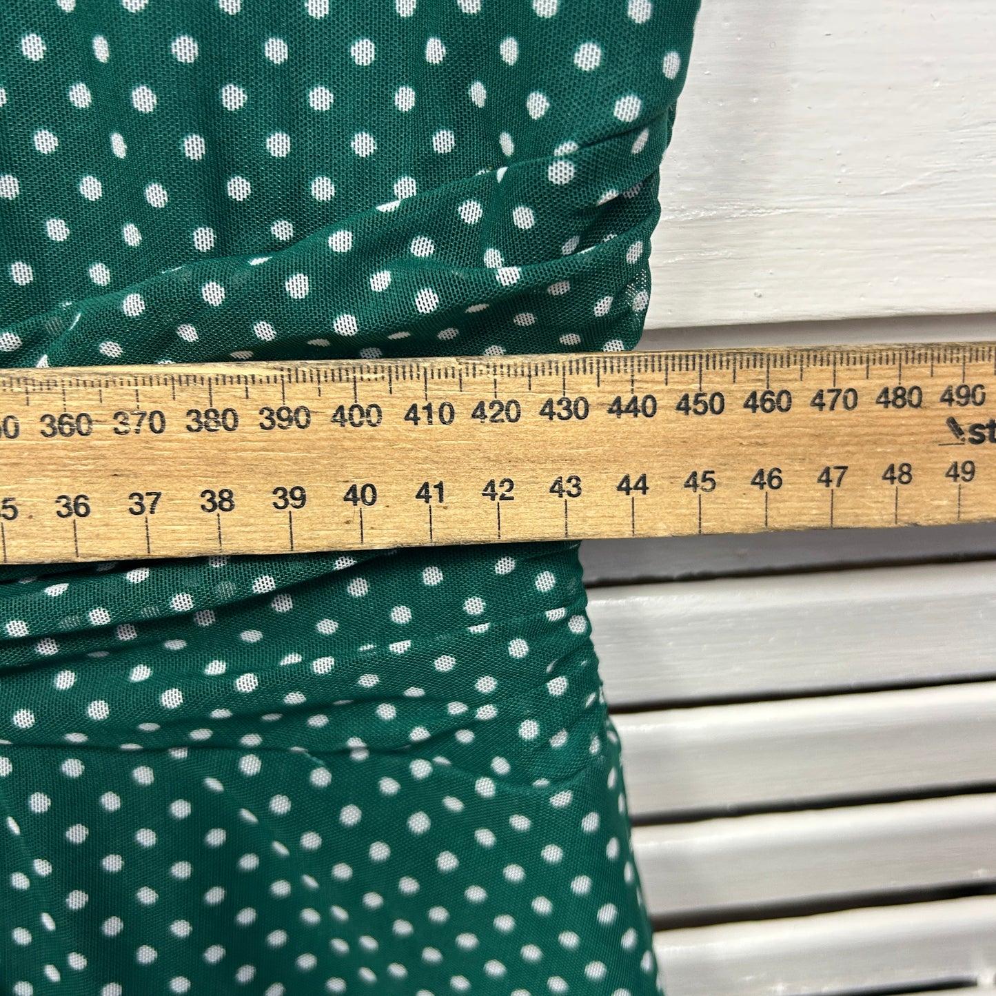 Jacqui E Dress Size Large Green White Short Sleeve Polka Dots