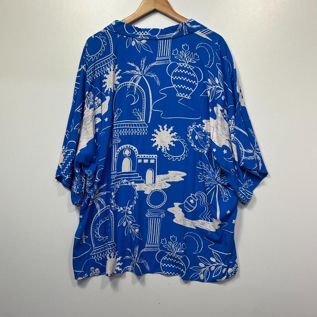Henry Oscar Blue Print Shirt - Size 22