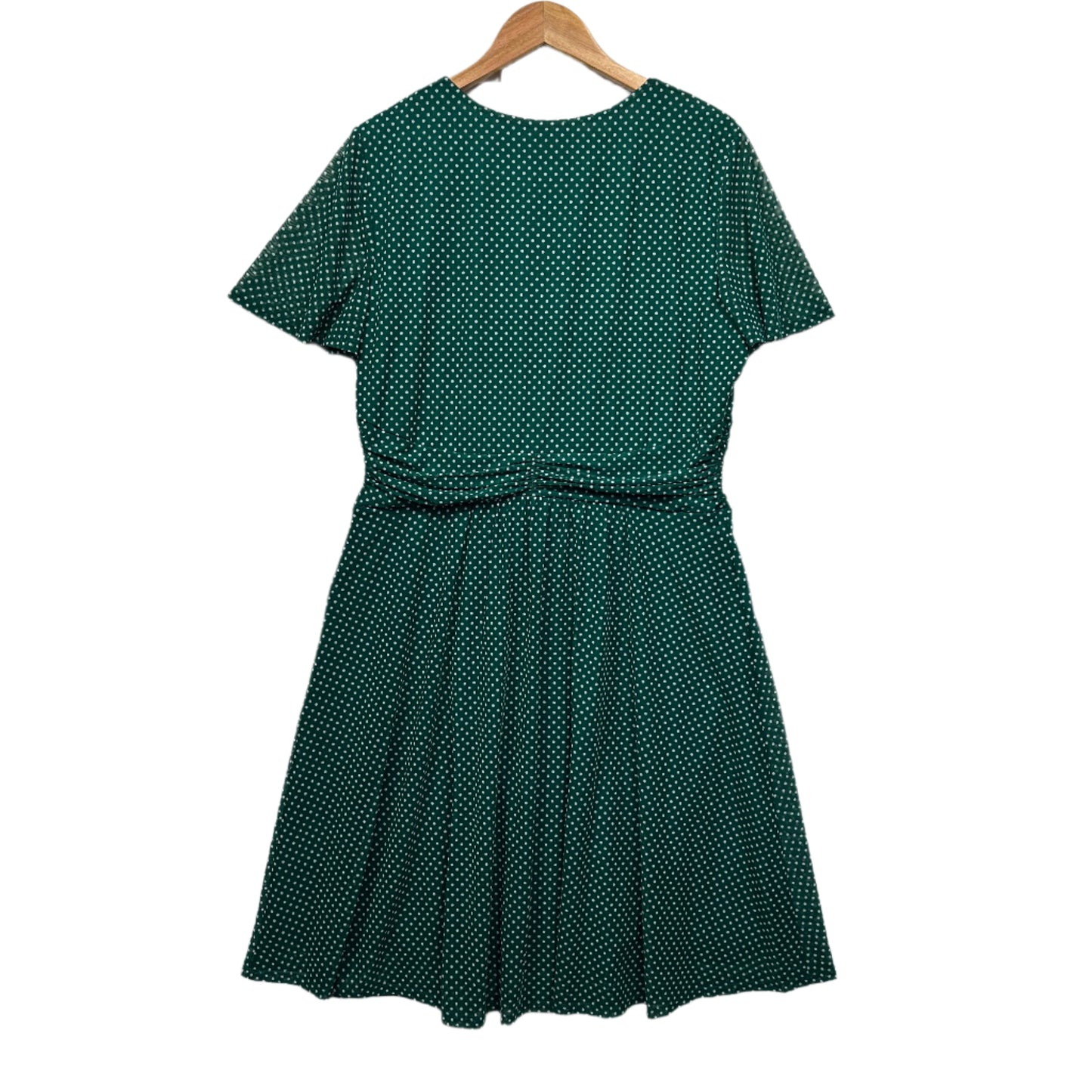 Jacqui E Dress Size Large Green White Short Sleeve Polka Dots