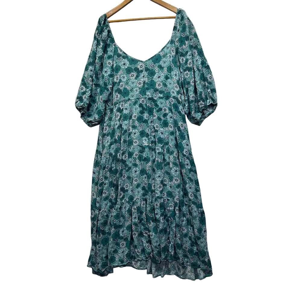 Peach Teal Floral Boho Maxi Dress - Size 22