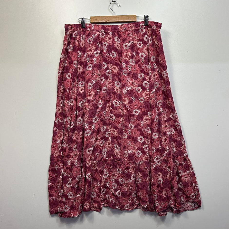 Peach Pink Floral Boho Maxi Skirt - Size 22