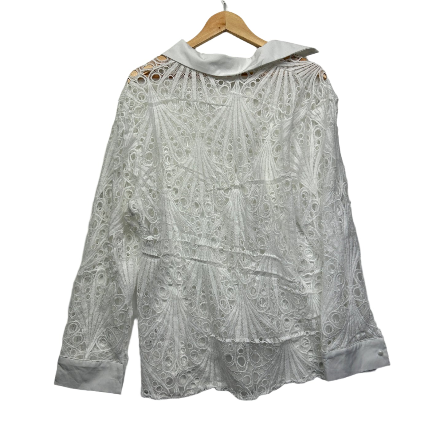 Embroidered Top Size 16 18 20 White Sheer Long Sleeve Button Up