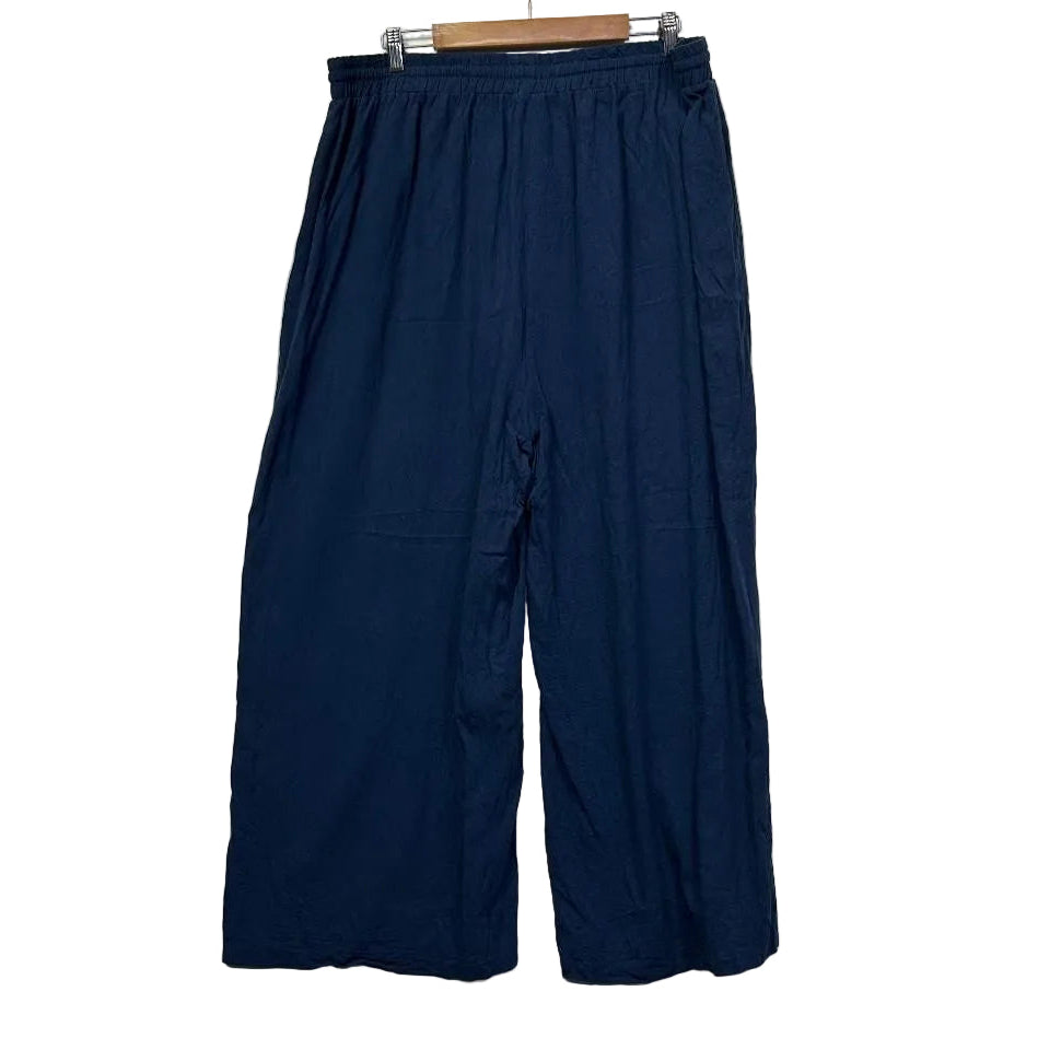 Henry Oscar Navy Wide Leg Cotton Pants - Size 22