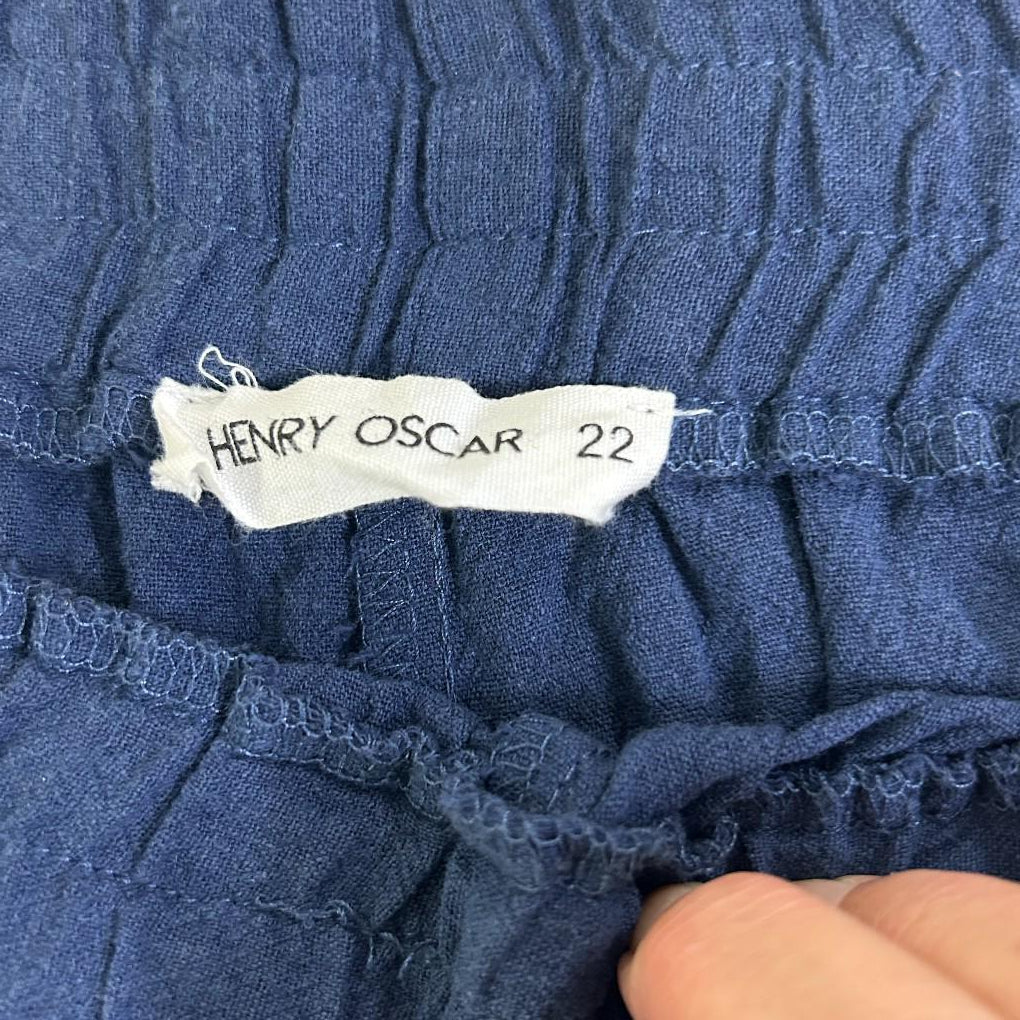 Henry Oscar Navy Wide Leg Cotton Pants - Size 22