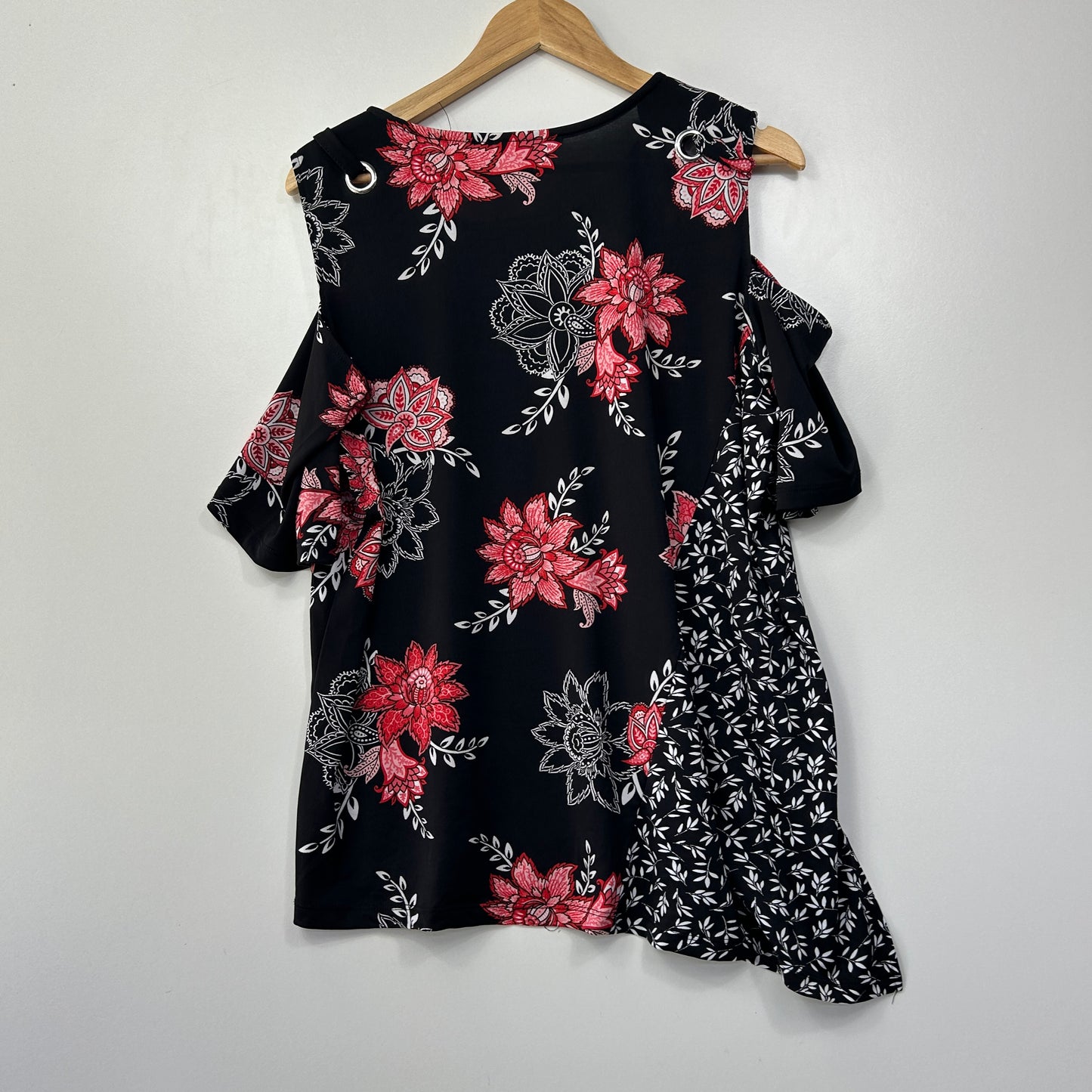Millers Black Pink Floral Cold Shoulder Top - Size 16