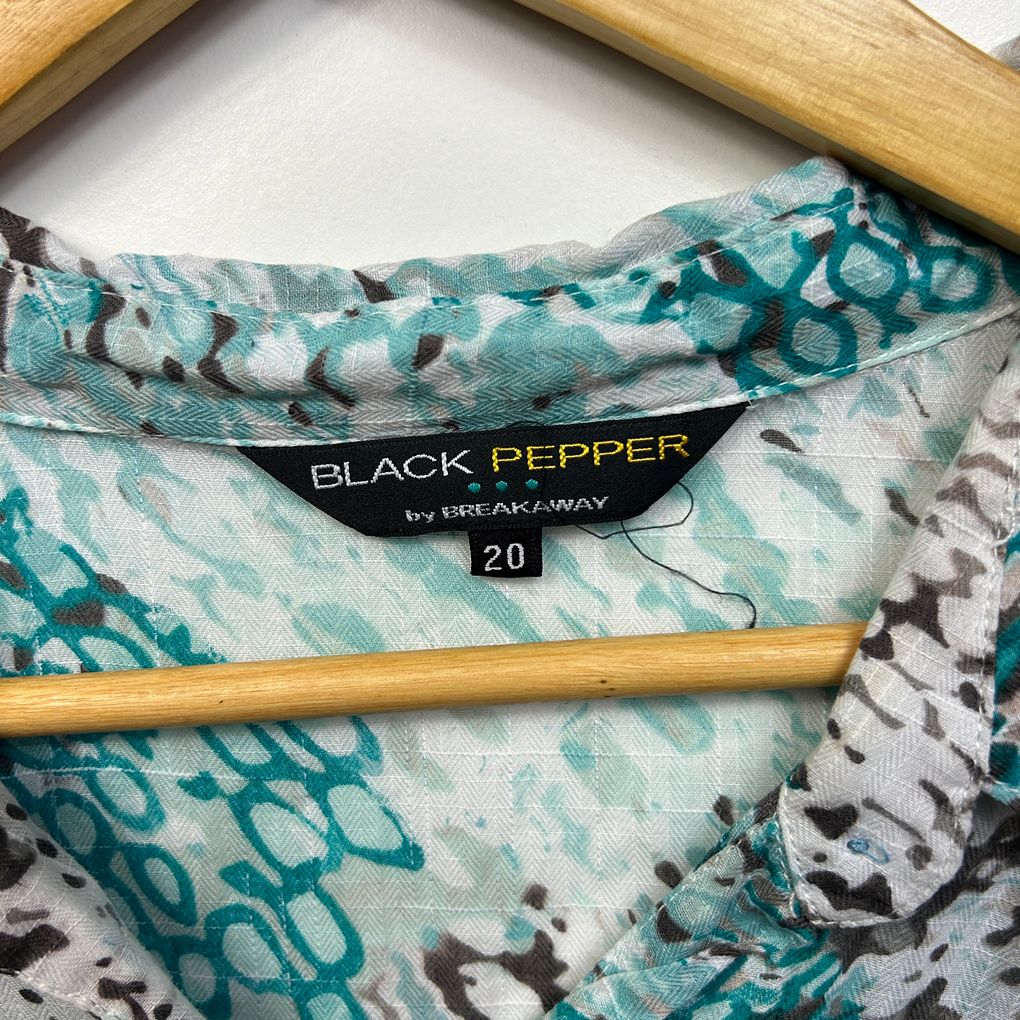 Black Pepper Teal Cotton Shirt - Size 20