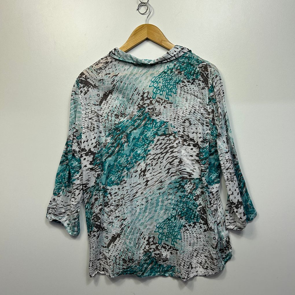 Black Pepper Teal Cotton Shirt - Size 20