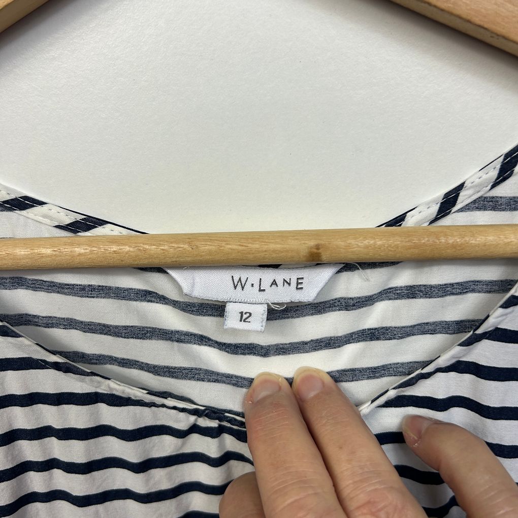 W.Lane Navy Striped Cotton Dress - Size 12
