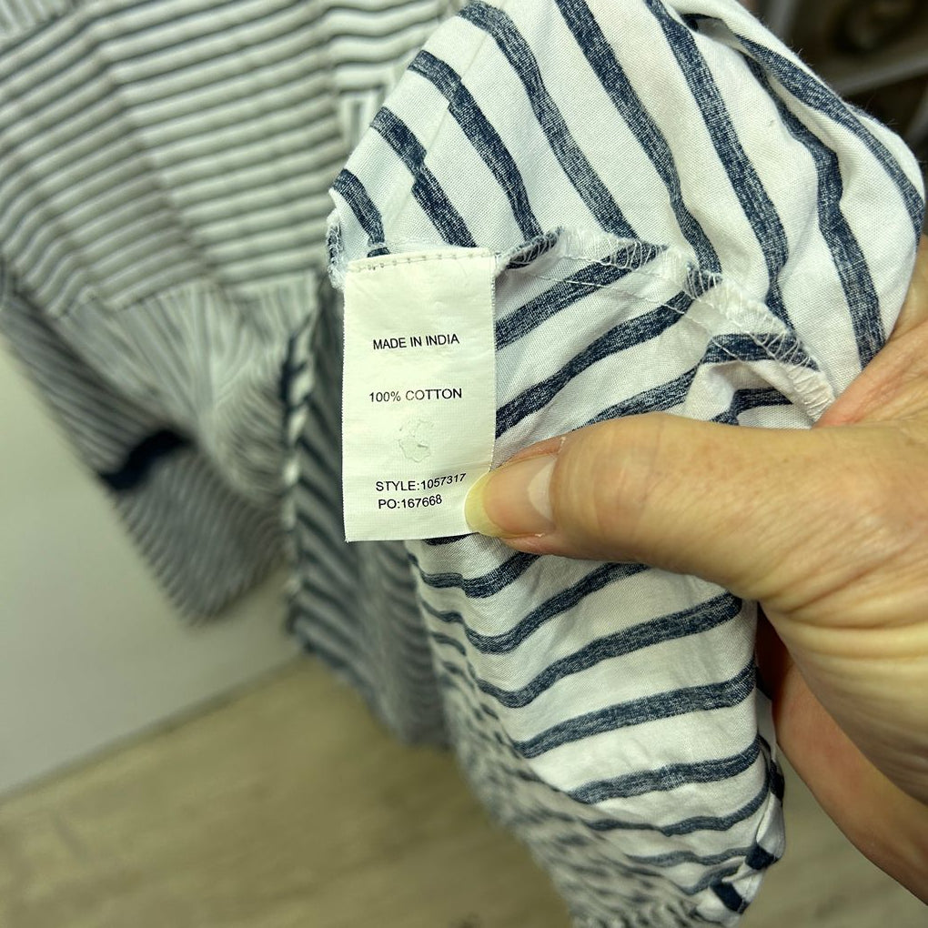 W.Lane Navy Striped Cotton Dress - Size 12