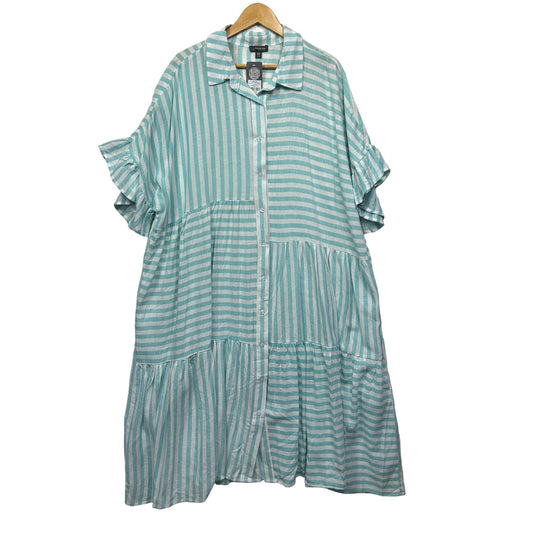 Autograph Tiered Shirt Dress Size 20 Green White Linen Blend Pockets New