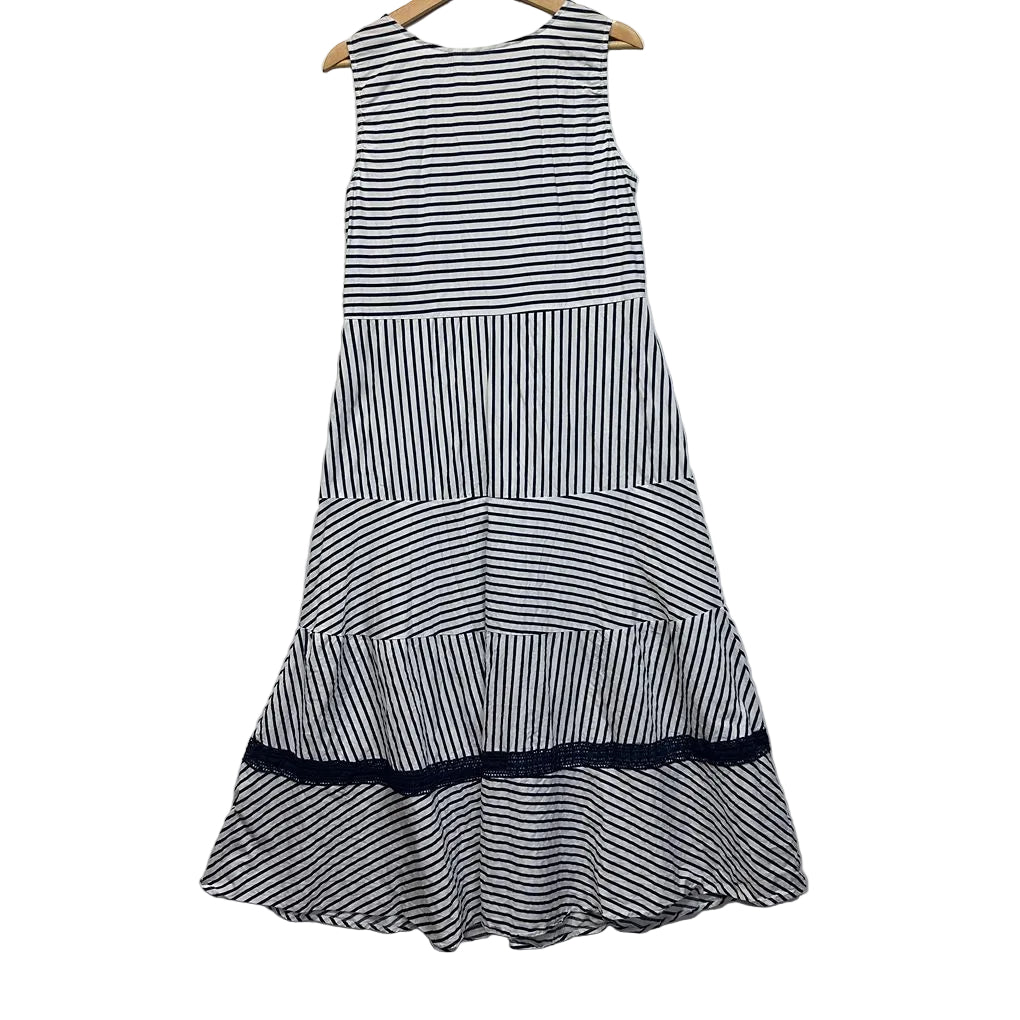 W.Lane Navy Striped Cotton Dress - Size 12