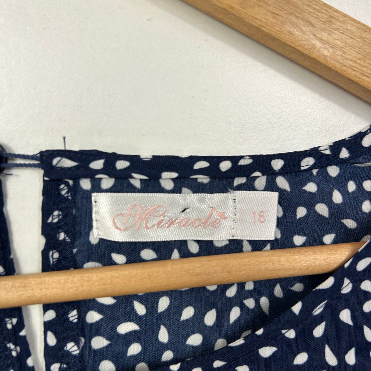 Miracle Navy White Spotted Dress - Size 16