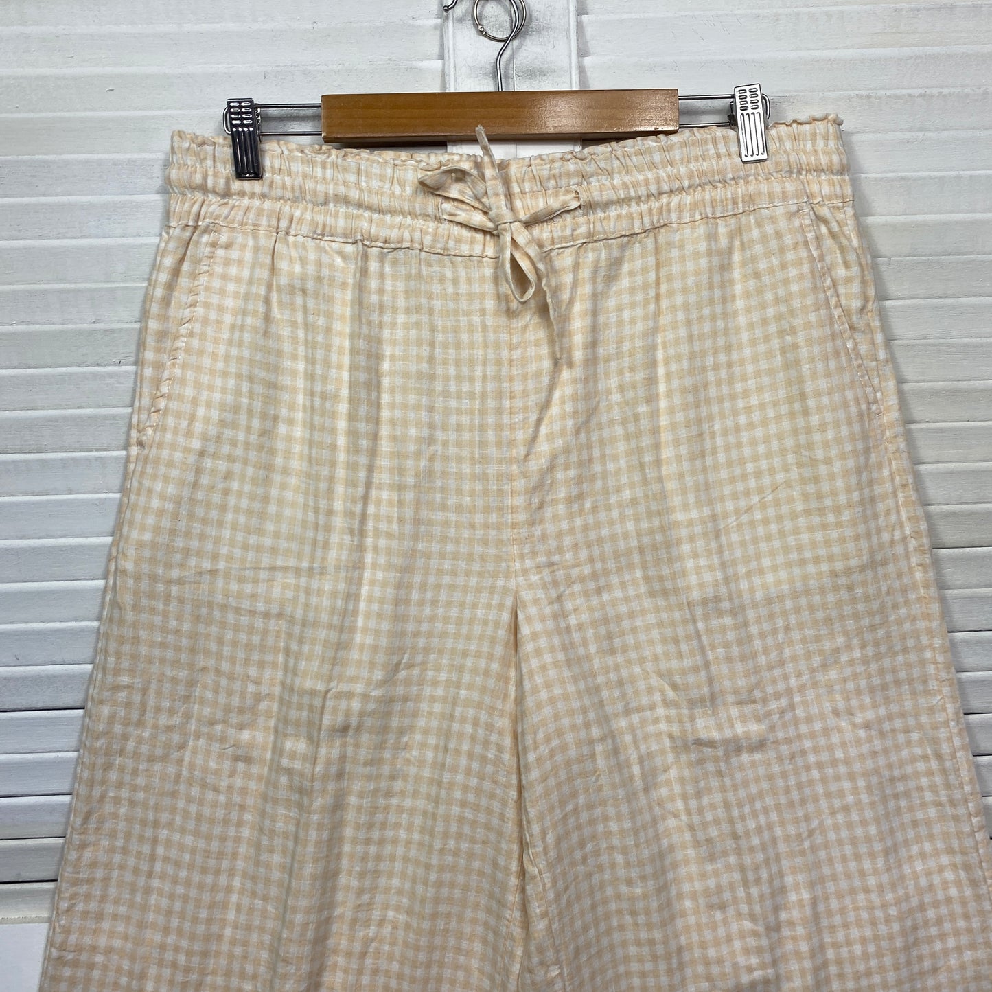 & me Pants Size 14 Plus Gingham Check Beige Pockets Cropped