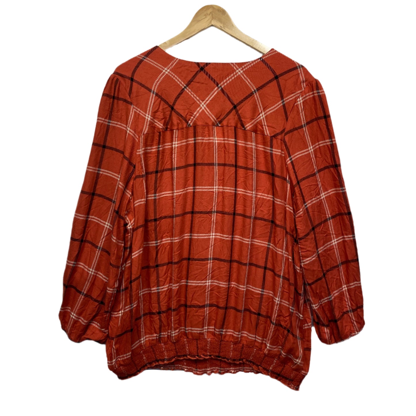 Loralette Top Size 2XL 18 20 Rust Check Long Sleeve Elastic Waist