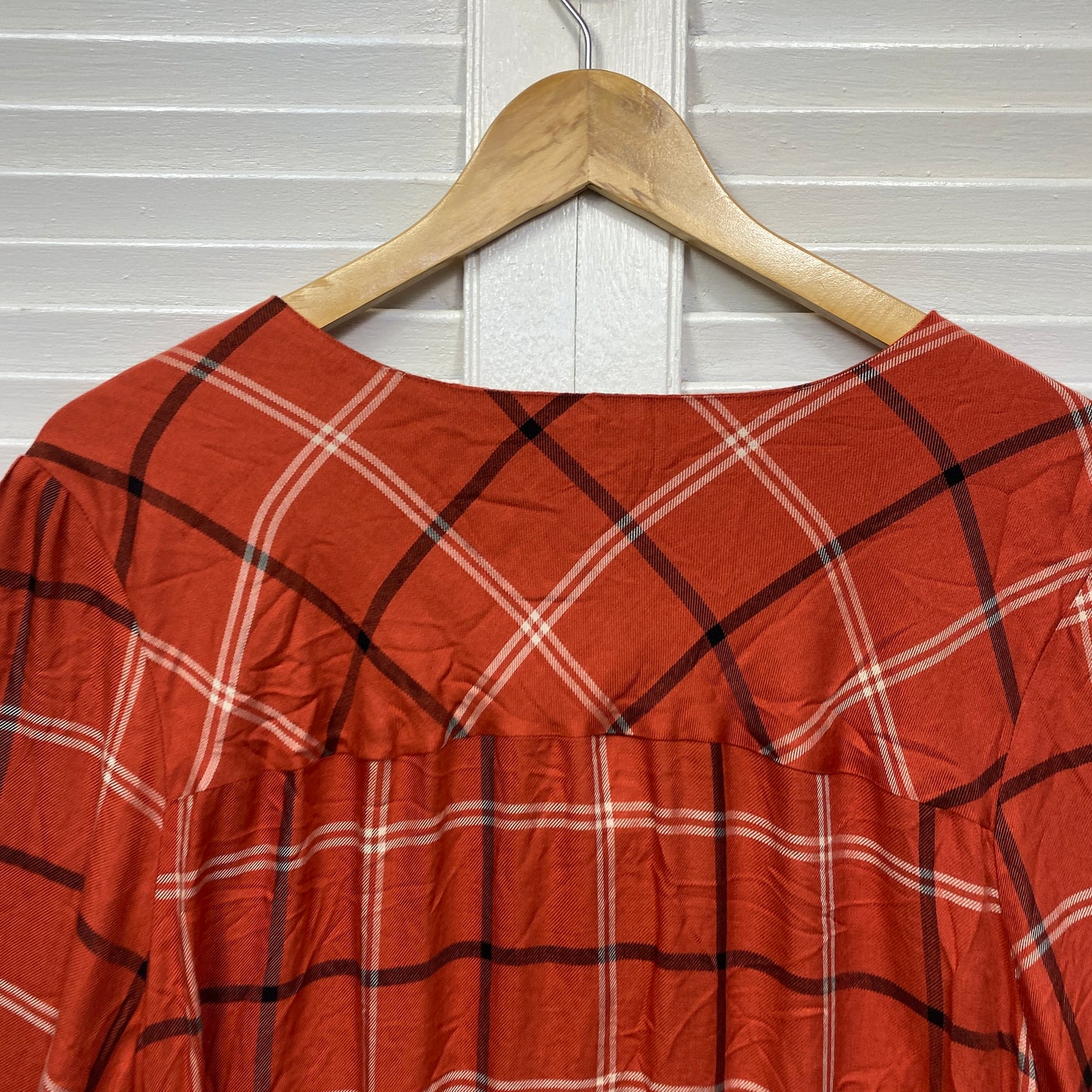 Loralette Top Size 2XL 18 20 Rust Check Long Sleeve Elastic Waist