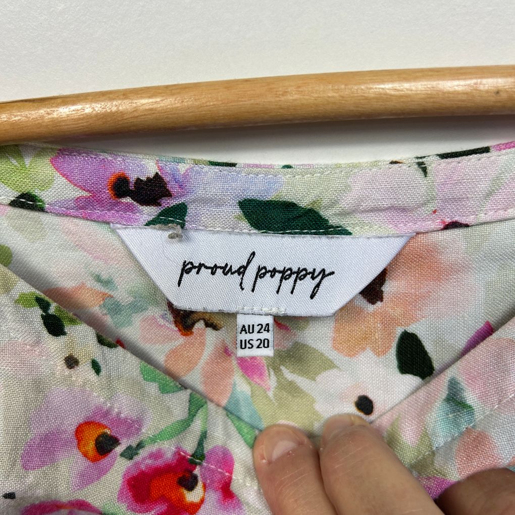 Proud Poppy Multicoloured Floral Linen Dress - Size 24