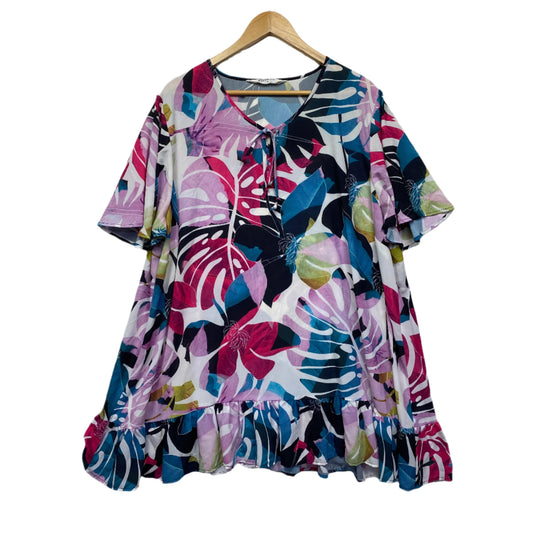 Virtuelle Top Size 24 Multicoloured Floral Short Sleeve Smock Tunic