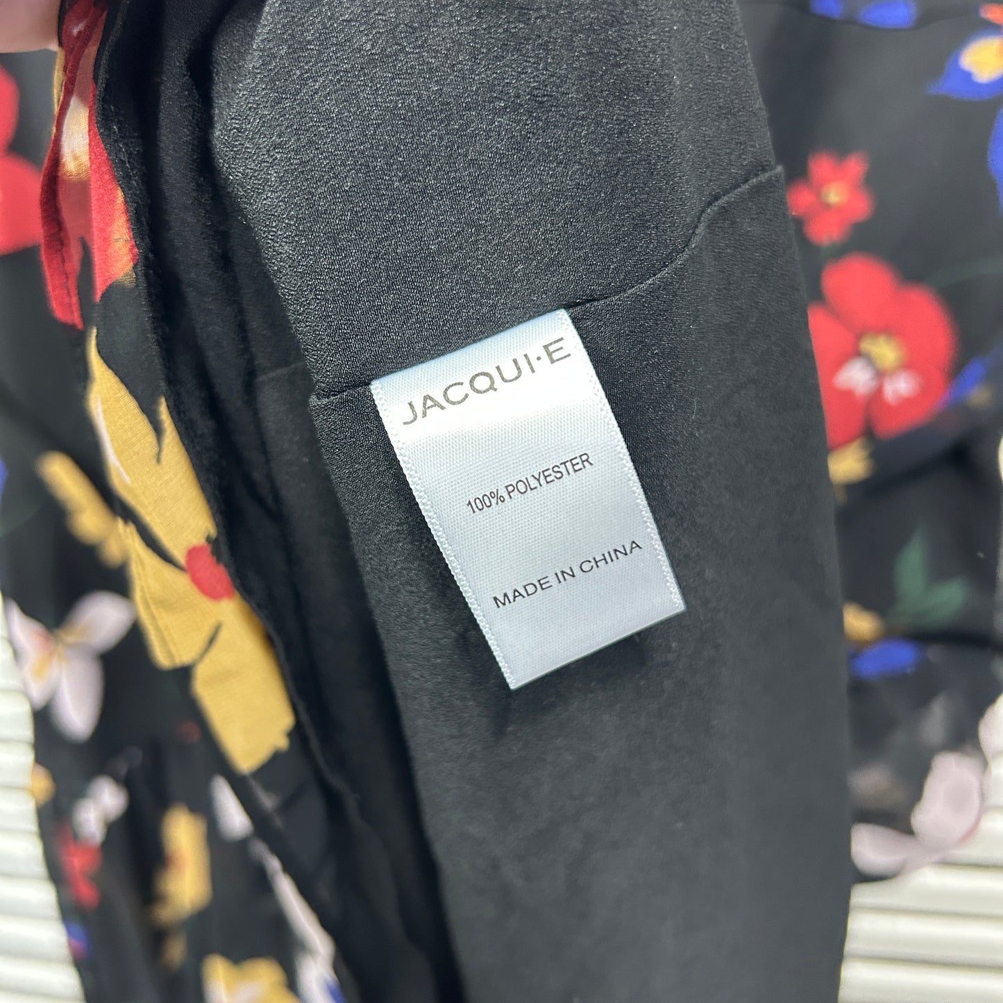 Jacqui E Dress Size 16 Black Floral Long Sleeve Belted Lined