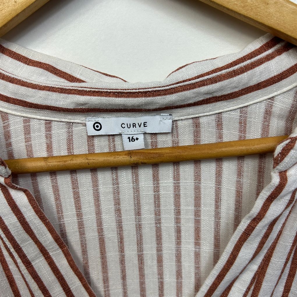 Target Rust Striped Linen Shirt - Size 16