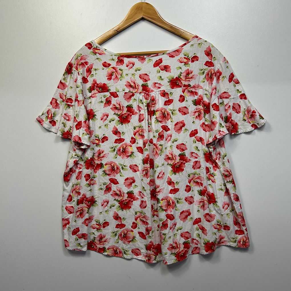 Suzanne Grae Linen White Floral Linen Top - Size 20