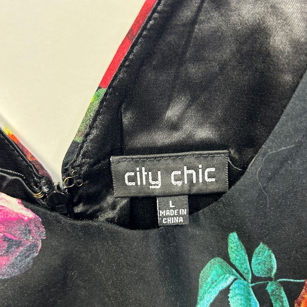 City Chic Black Floral Cotton Dress - Size 20/L