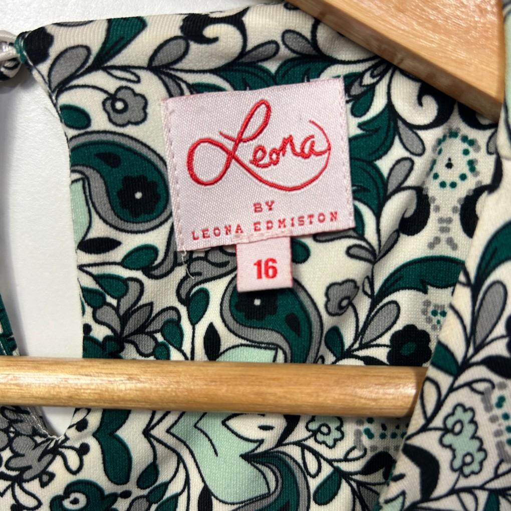 Leona Edmiston Green Geometric Print Dress - Size 16