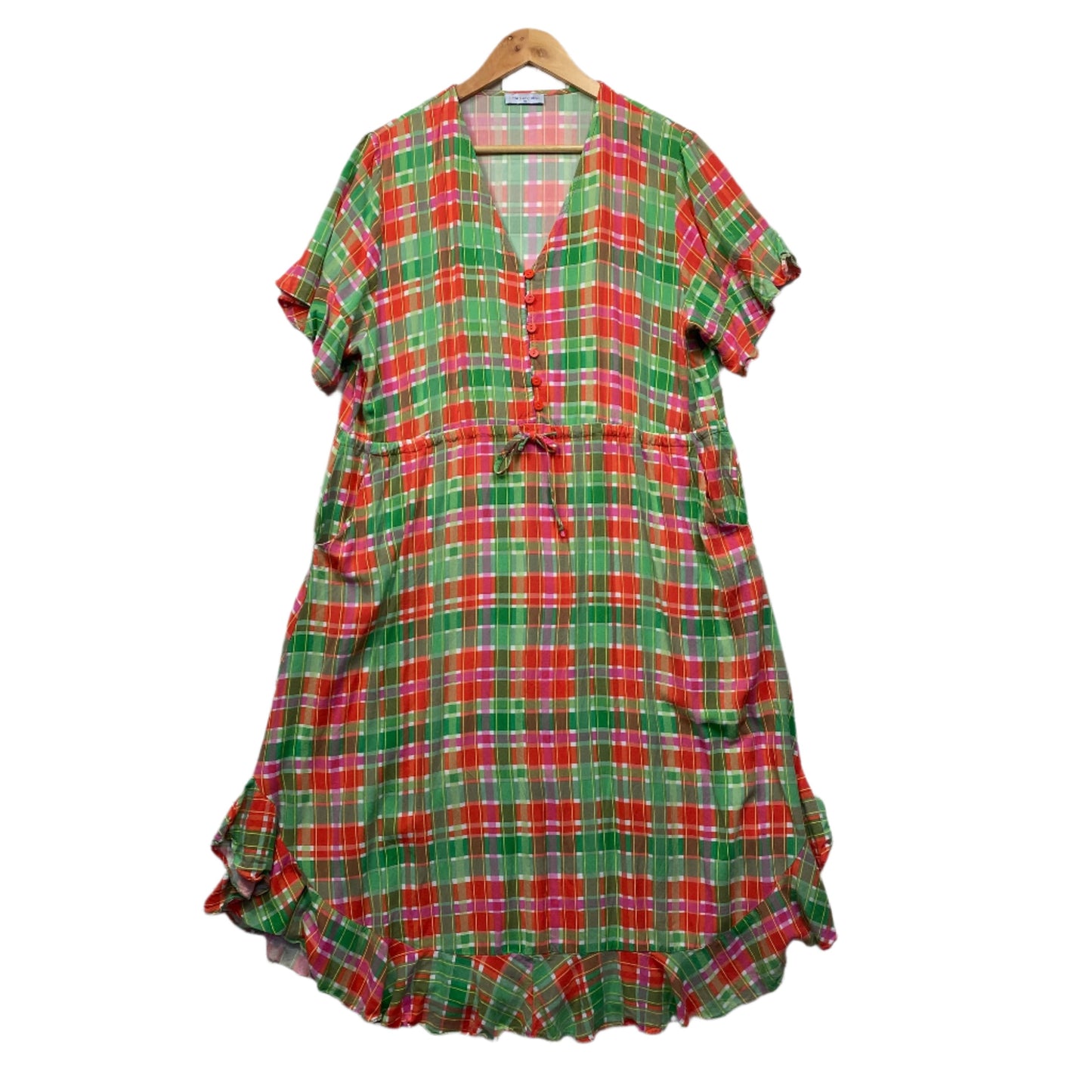 Little Party Dress Size 18 Multicoloured Check Pockets Rayon Drawstring Waist